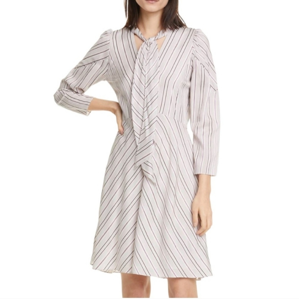 Rebecca Taylor Striped Bow Tie Dress 8 New